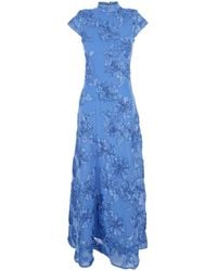 ROTATE BIRGER CHRISTENSEN - Long Dress With High Neck And All-Over Floral Motif - Lyst