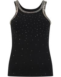 Pinko - Sleeveless Top With Rhinestones, Cotton Vests & Tank Tops - Lyst