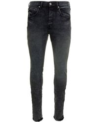 Purple Brand - Black Skinny Jeans With Tonal Logo Patch And Crinkled Effect In Stretch Cotton Denim Man - Lyst