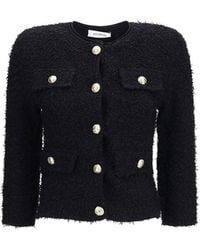 Balmain - Double-Breasted Tweed Cropped Jacket With Logo Buttons - Lyst