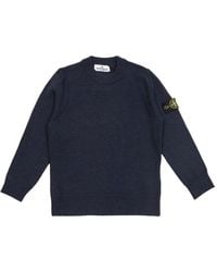 Stone Island - Crewneck Sweater With Logo Patch Virgin Wool Tops - Lyst