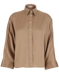 Brunello Cucinelli - Silk Blouse With Long Bell Sleeves And Classi - Lyst