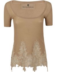 Ermanno Scervino - Lace Paneled Wide Neck Knit Top - Lyst