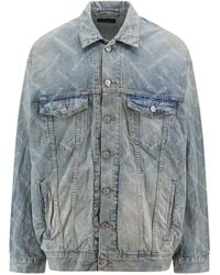 Balenciaga - Oversized Diagonal Denim Jacket With All-Over Logo - Lyst
