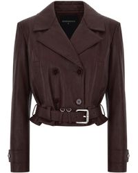 Patrizia Pepe - Dark Faux Leather Belted Cropped Jacket - Lyst