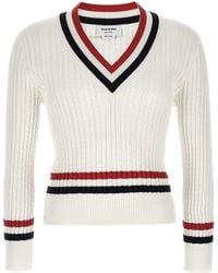Thom Browne - Rwb Intarsia-Knit V-Neck Jumper - Lyst