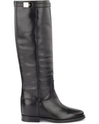 Via Roma 15 Boot In Black Leather. Strap With Silver Turn Lock