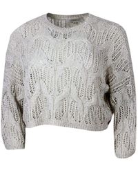 Antonelli - Long-Sleeved Crew-Neck Sweater With Braided Workmanship Embellished With Cotton And Linen Microsequins - Lyst