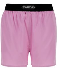 Tom Ford - Pink Satin Shorts With Logo On Waistband In Stretch Silk Woman - Lyst