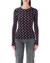 Marine Serre - Moon Printed Jersey Long Sleeve Crewneck Top - Lyst