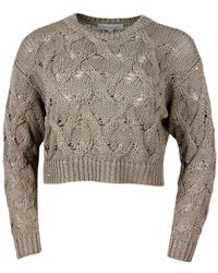 Antonelli - Long-Sleeved Crew-Neck Sweater With Braided Workmanship Embellished With Microsequins - Lyst