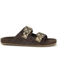 Burberry - Check Suede Urchin Sandals - Lyst