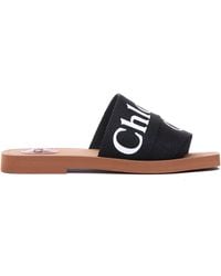 Chloé - Woody Linen Flat Sandals - Lyst