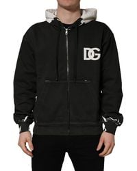 Dolce & Gabbana - Cotton Logo Hooded Full Zip Sweater Clothing - Lyst