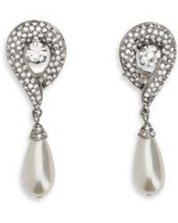 Alessandra Rich - Crystal Earrings With Pearl Pendants Brass; Glass - Lyst
