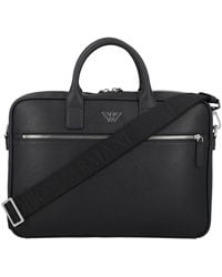 Emporio Armani - Regenerated-leather Business Bag With Eagle Pate - Lyst