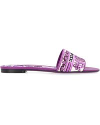 Dolce & Gabbana - Round-Toe Leather And Fabric Slides Cotton; Lamb; Goatskin; Lamb Sandal - Lyst