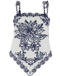 FARM Rio - Garden Tiles Sleeveless Top With Asymmetric Scallop Hem And All-Over Embroidery - Lyst