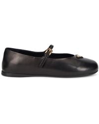 Prada - Leather Ballet Flats With Ankle Tie Lambskin Ballerina Shoes - Lyst