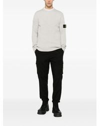 Stone Island - Melange Sand Ribbed Rws Wool Crewneck Sweater With A Logo Badge - Lyst
