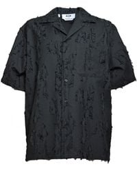 MSGM - Logo-tag Textured-finish Buttoned Shirt - Lyst
