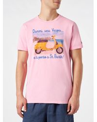 Mc2 Saint Barth - Cotton Vintage Treatment T-Shirt With Dammi Una Vespa E Ti Porto A St. Barth Print Vespa Special Edition - Lyst