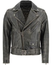 Golden Goose - Distressed Leather Biker Jacket - Lyst