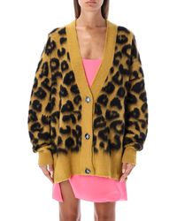 The Attico Wool Leopard-intarsia Knitted Cardigan in Yellow Womens Jumpers and knitwear The Attico Jumpers and knitwear - Save 8% Black 