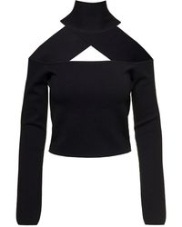 GAUGE81 - 'molins' Black Top With Choker Detail And Extra Long Sleeves In Rayon Blend - Lyst
