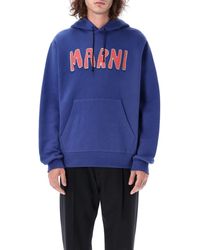 Marni Cotton Furred Hoodie in Blue for Men Mens Clothing Activewear gym and workout clothes Hoodies 