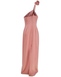 Magda Butrym - Long Pink Dress With 3d Flower Detail In Silk Woman - Lyst
