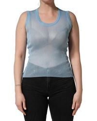 Dolce & Gabbana - Semi Sheer Ribbed Sleeveless Tank Top Polyester - Lyst