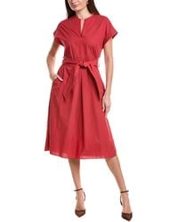Brunello Cucinelli - Sealing Wax Belted Midi Dress - Lyst