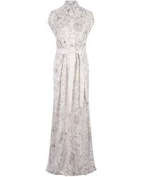 Fabiana Filippi - Long Satin Dress With Fabula Print - Lyst