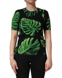 Dolce & Gabbana - Philodendron Print Silk Blouse Top And Elastane - Lyst
