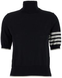Thom Browne - Black Short Sleeve Sweater With 4-bar Detail In Wool Woman - Lyst