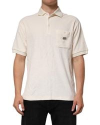 Dolce & Gabbana - Ivory Cotton Terry Logo Pocket Polo T-Shirt - Lyst