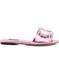 Womens Flats and flat shoes Dolce & Gabbana Flats and flat shoes Dolce & Gabbana Logo-print Rubber Slides in Pink White 