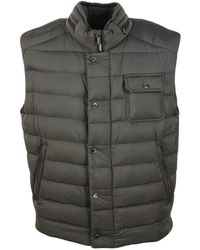 Moorer - Sleeveless Vest Padded With Real Goose Down With Concealed Hood And Front Zip And Button Closure - Lyst