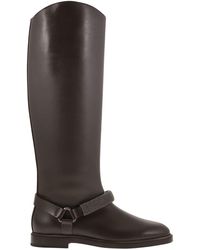 Brunello Cucinelli - Mat Calf Boots With Precious Ribbed Strap - Lyst