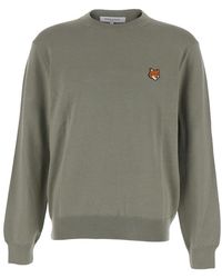Maison Kitsuné - Crew Neck Sweater With Fox Patch - Lyst