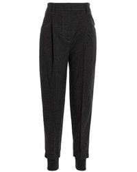 Brunello Cucinelli - Dark Wool Blend Tapered Trousers - Lyst