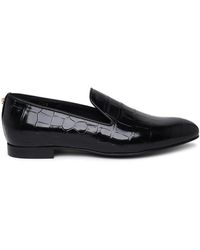 Versace - Crocodile-effect Leather Loafers - Lyst