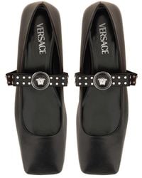 Versace - Ballerina Gianni Ribbon With Studs Lambskin (External) Shoe - Lyst
