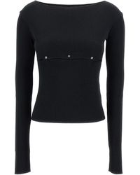 Low Classic - Ribbed Top With Boat Neckline And Buttons - Lyst