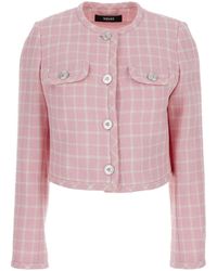 Versace - Checked Tweed Jacket With Medusa Head Buttons - Lyst