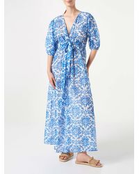 Mc2 Saint Barth - Cotton And Silk Long Beach Dress Bliss With Ikat Print - Lyst
