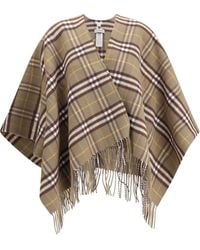 Burberry - Wool And Cashmere Check Cape - Lyst