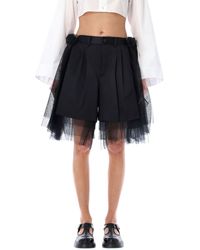 Noir Kei Ninomiya - Tulle-Overlay Tailored Shorts - Lyst