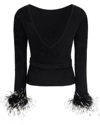 Self-Portrait - Feather-Trimmed Chenille Knit Top Viscose - Lyst